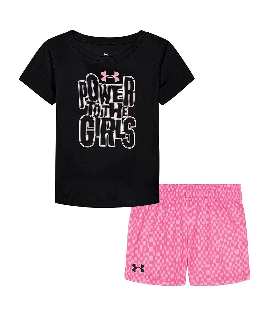 

Комплект из футболки Power To The Girls с короткими рукавами и шорт с принтом Under Armour Little Girls 2T-6X, черный