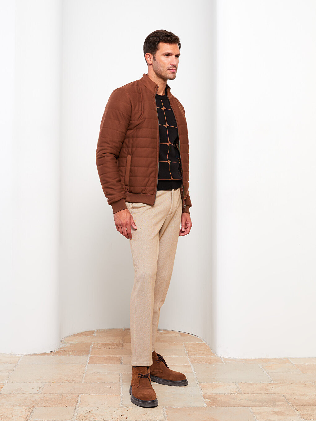 

Мужской спортивный кардиган Slim Fit с воротником-стойкой и длинными рукавами LCW Vision, табак