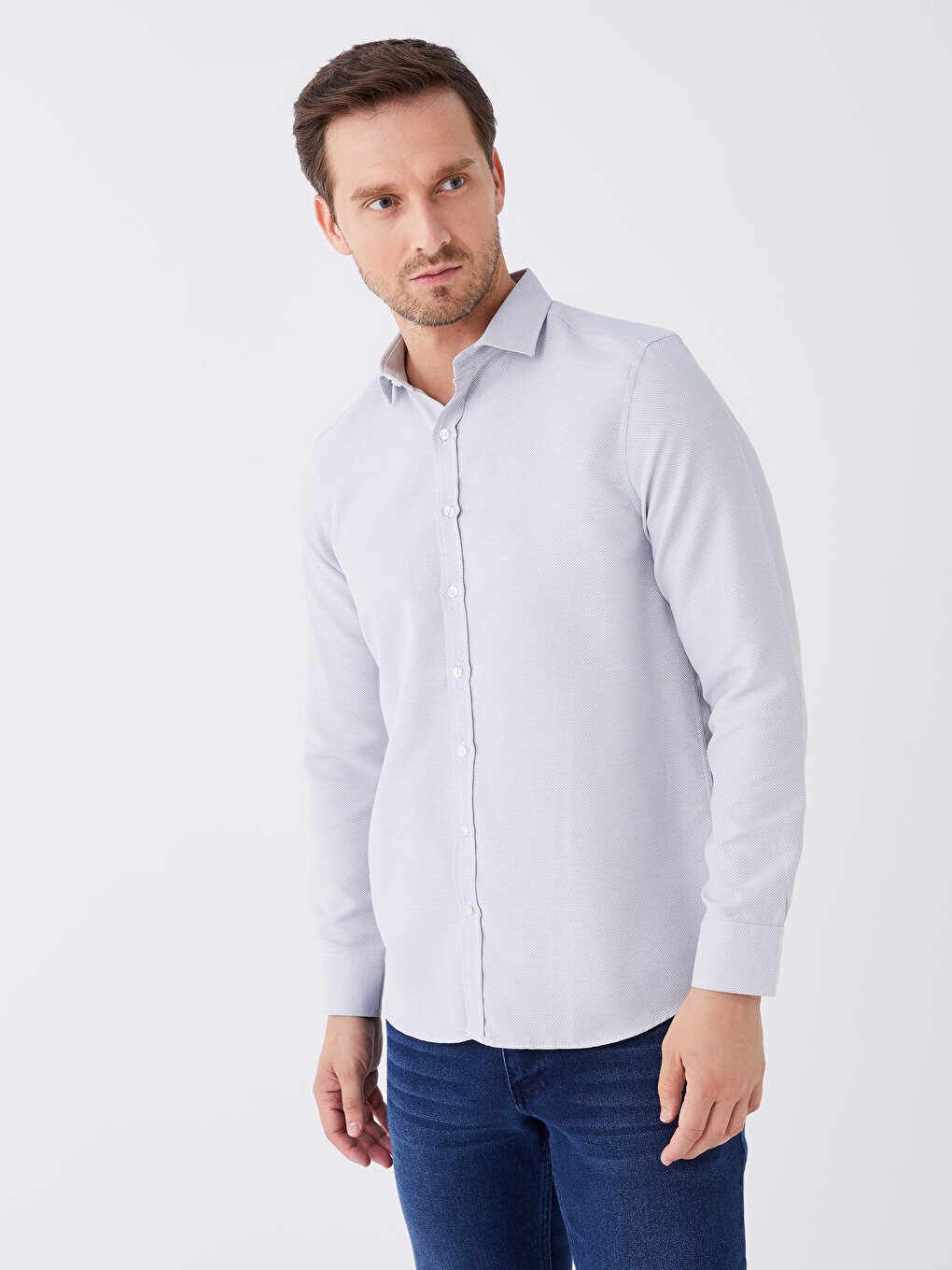 

Мужская рубашка Добби Slim Fit с длинным рукавом LCWAIKIKI Classic, серый