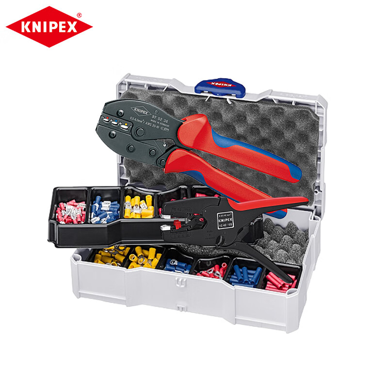 Набор для обжима KNIPEX (клещи для обжима + клещи для зачистки проводов), набор для обжима клемм для изолирующих штекеров 97 90 22