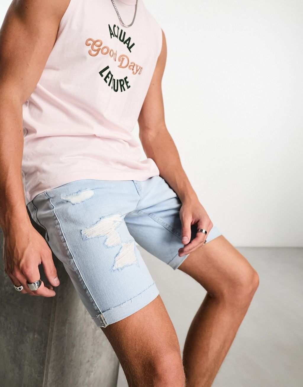

Светлые потертые джинсовые шорты скинни Hollister