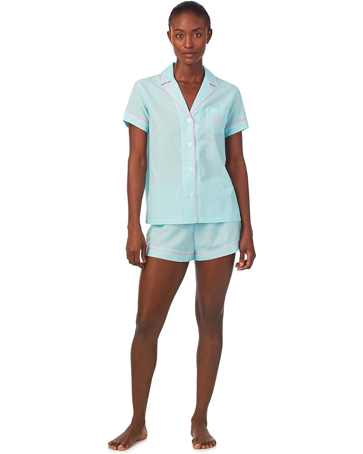 Пижама LAUREN Ralph Lauren Short Sleeve Boxer, цвет Turquoise Gingham маленькая рубашка из крепа lauren ralph lauren цвет natural turquoise