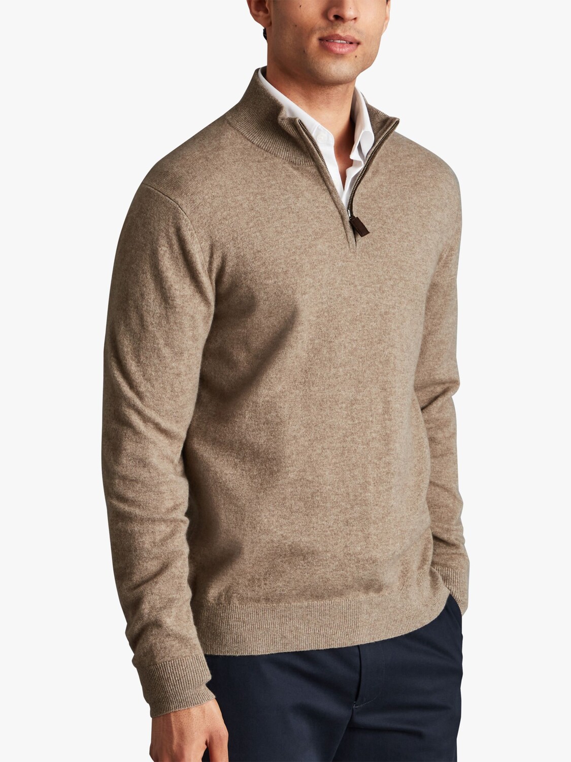 

Кашемировый джемпер с воротником на молнии Charles Tyrwhitt, овсяный