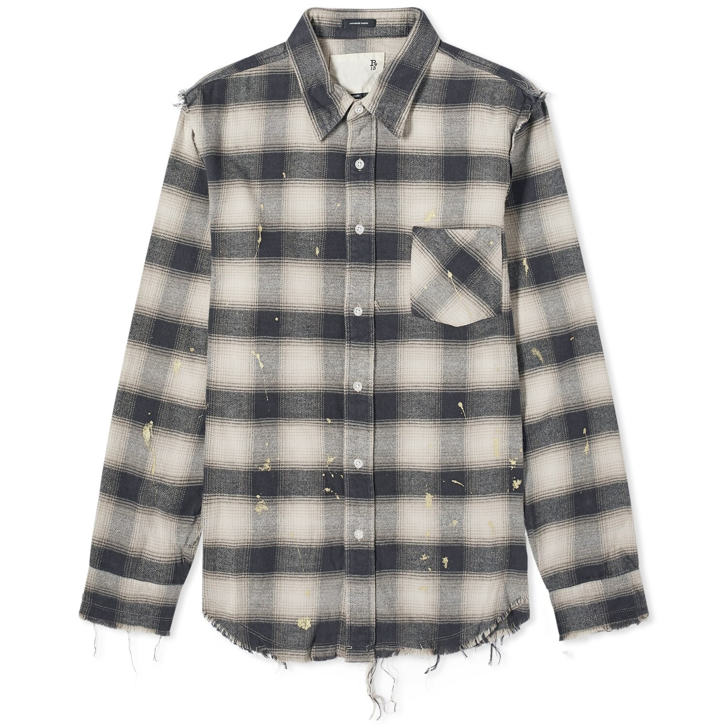 

Рубашка R13 Shredded Seam, цвет Black/White Ombre Check W Gold Splatter