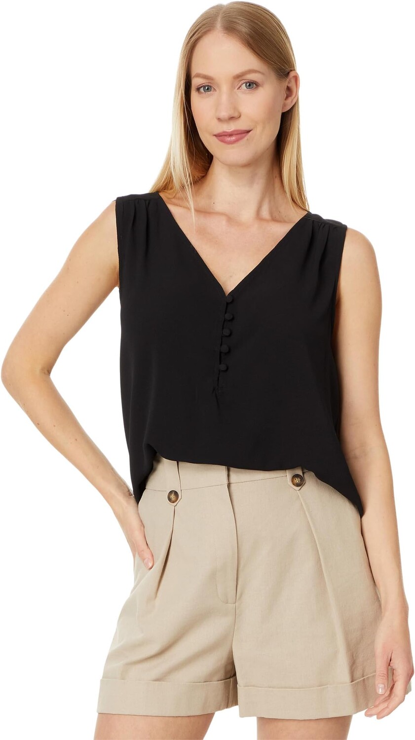 

Топ CeCe Half Button-Down Sleeveless Tank Top, цвет Rich Black