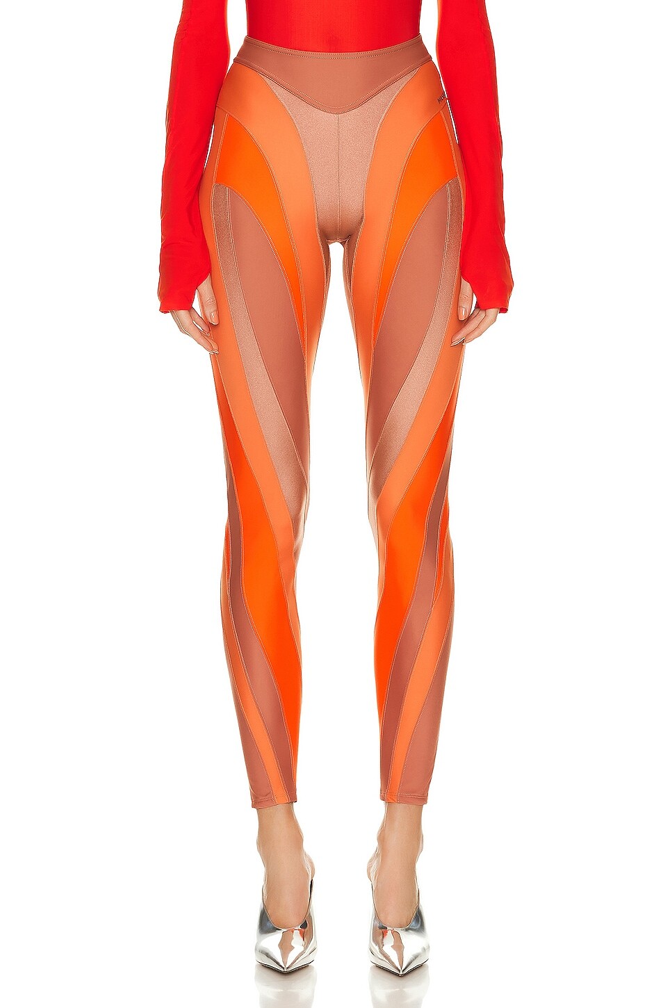 

Брюки Mugler Illusion Legging, цвет Dark Blush, Light Blush, & Neon Orange