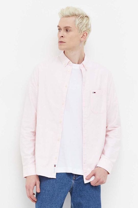 Хлопчатобумажную рубашку Tommy Jeans, розовый