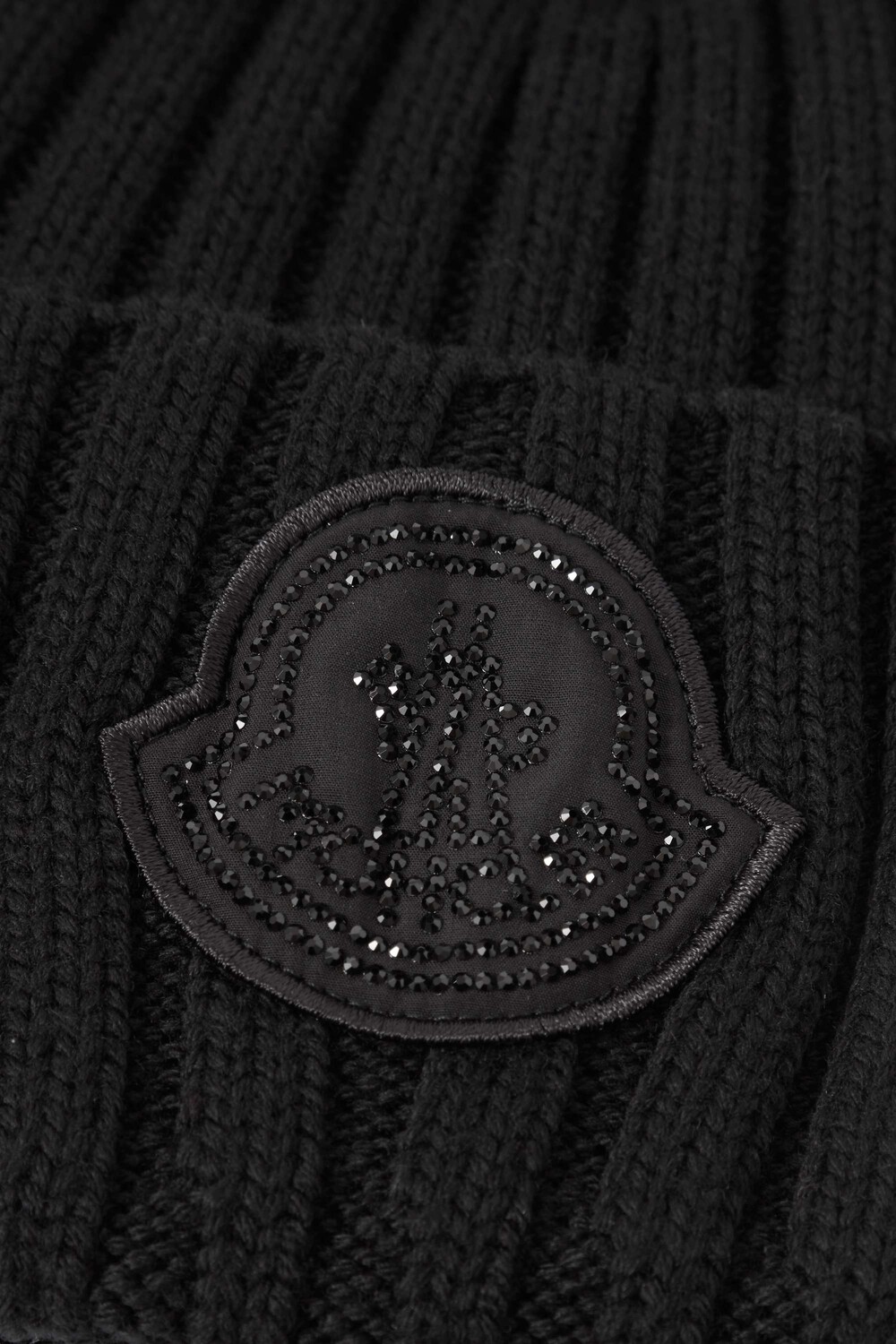 

MONCLER шапка-бини из шерсти в рубчик с аппликацией, черный