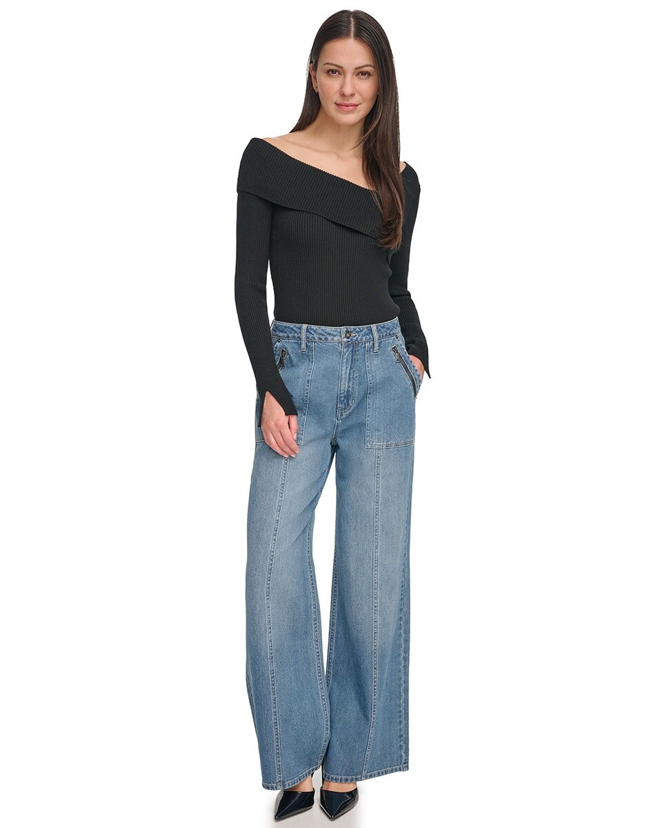 

Женские прямые брюки темно-синего цвета Dkny Jeans, темно-синий