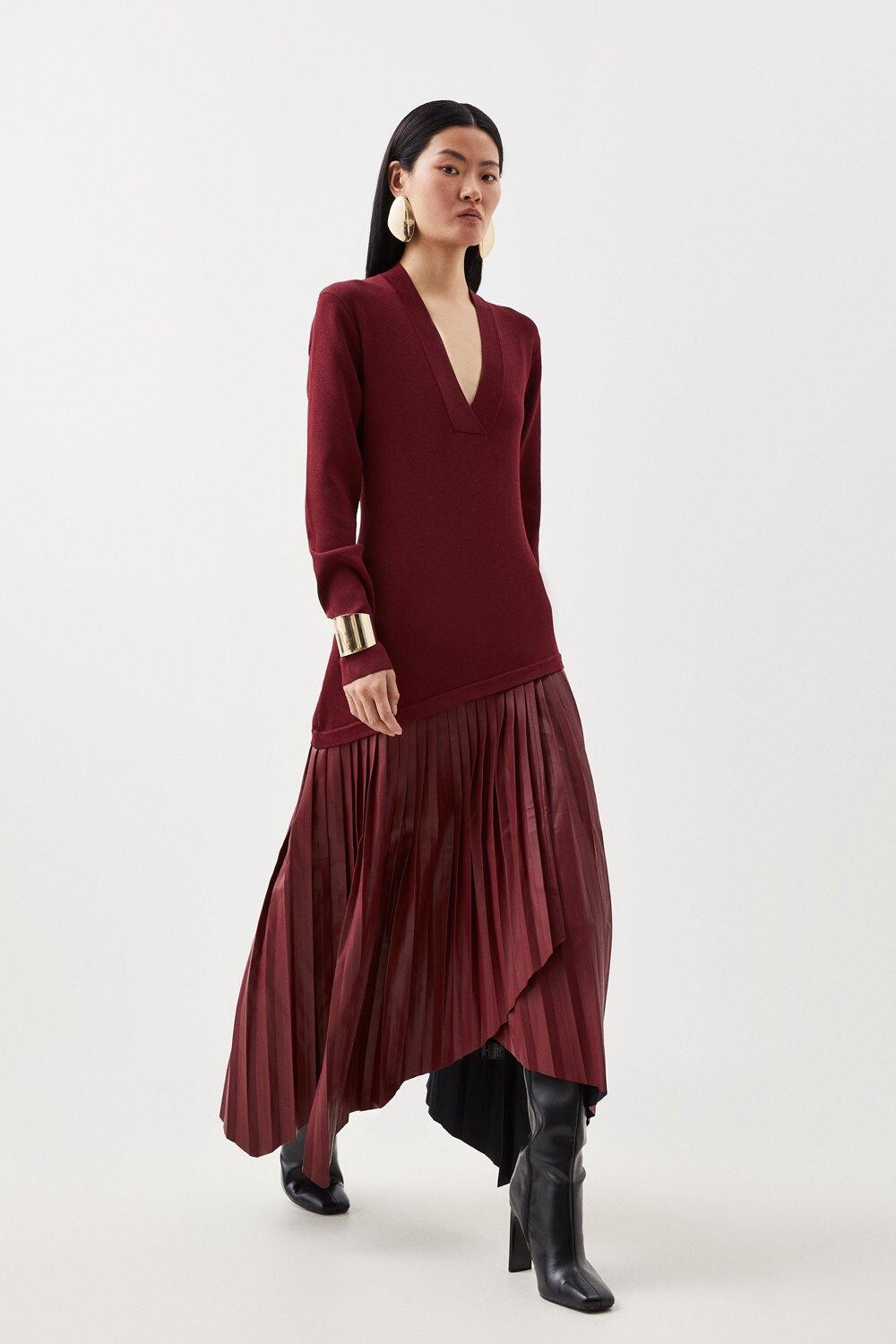 

Платье миди из искусственной вязки с поясом Karen Millen, красный