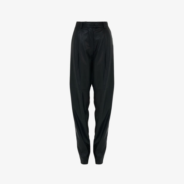Плиссированные зауженные брюки средней посадки из искусственной кожи Leem, черный цена и фото