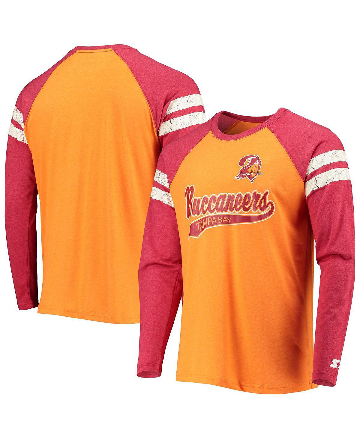 цена Мужская оранжево-красная футболка Tri-Blend с длинными рукавами Tampa Bay Buccaneers Throwback League реглан Starter