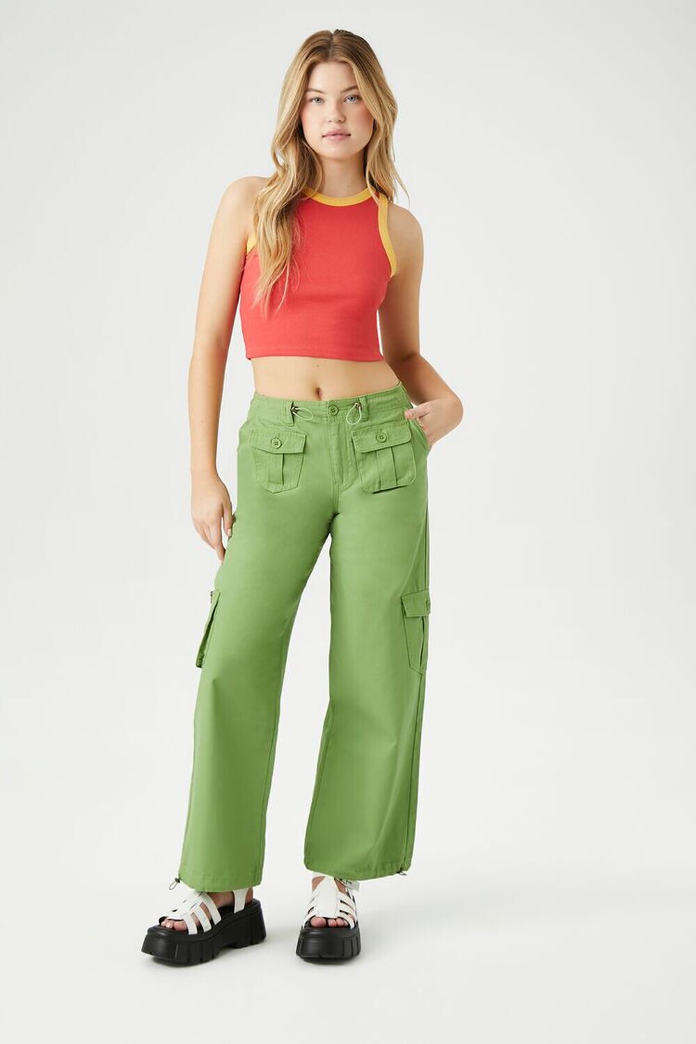 

Широкие брюки-карго на шнурке Forever 21, зеленый