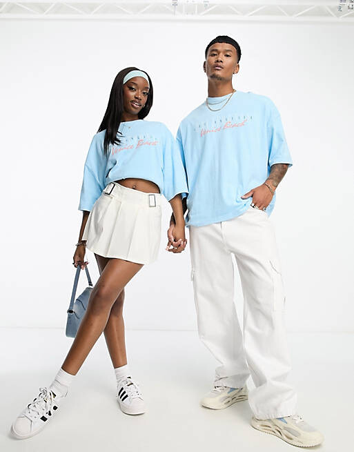 

Голубая футболка оверсайз с графическим принтом спереди ASOS DESIGN, Синий