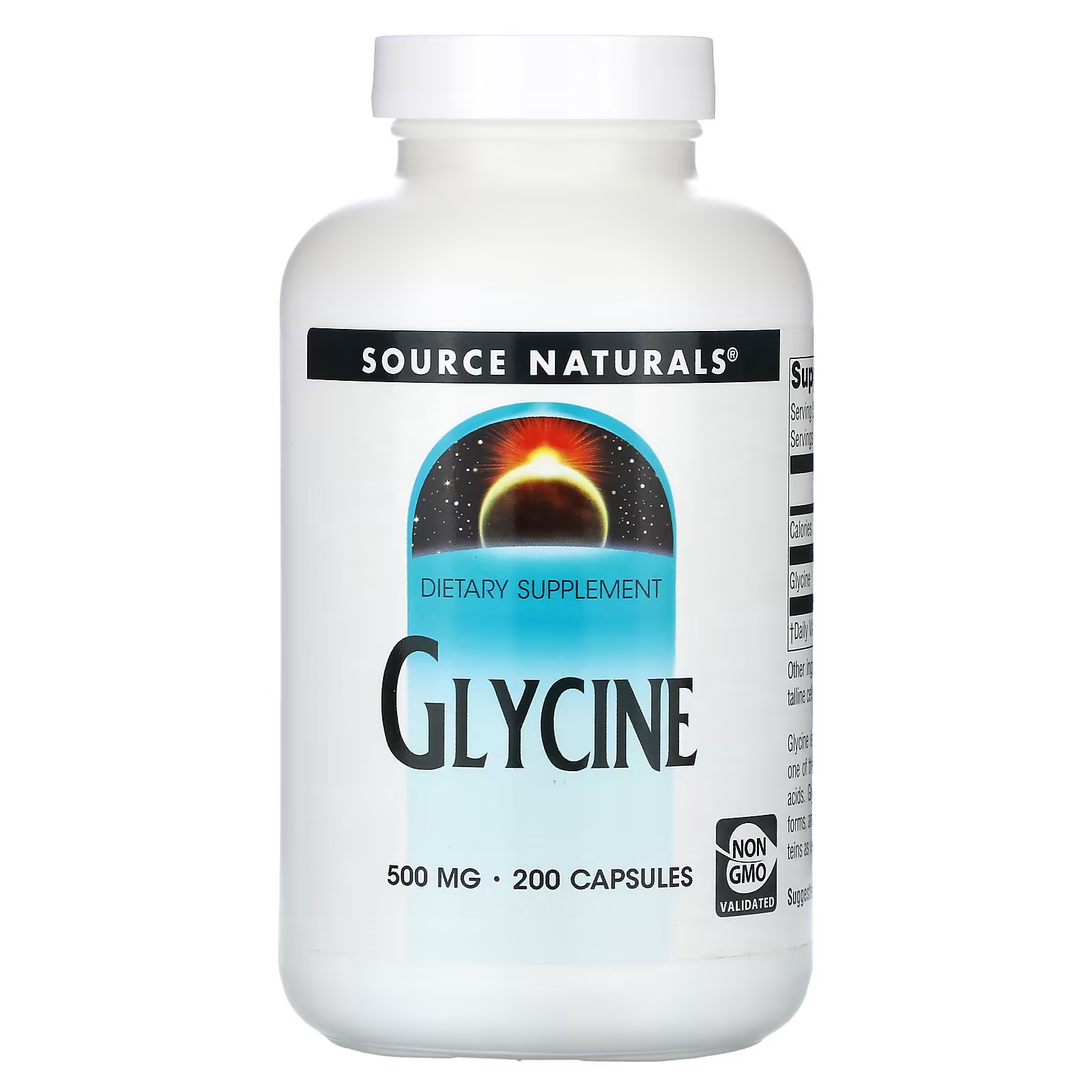 Глицин Source Naturals 500 мг, 200 капсул source naturals rejuvenzyme 500 капсул