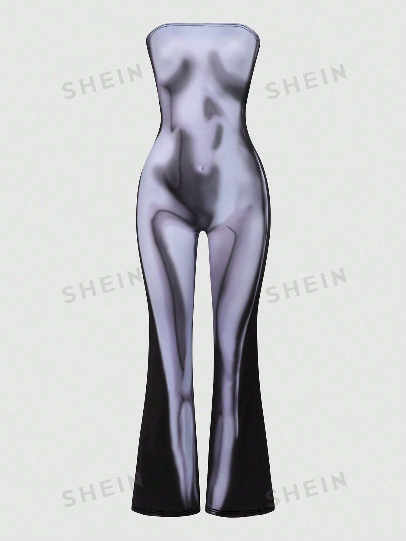 цена SHEIN ICON Женский комбинезон-бандо с принтом, облегающий крой, многоцветный