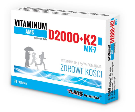AMS Витамин D2000 + К2 МК7, пищевая добавка, 30 таблеток AMS Pharma