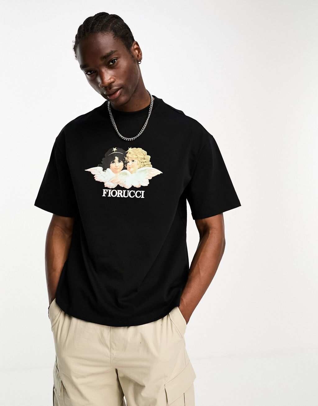 

Черная непринужденная классическая футболка с логотипом ангелов Fiorucci