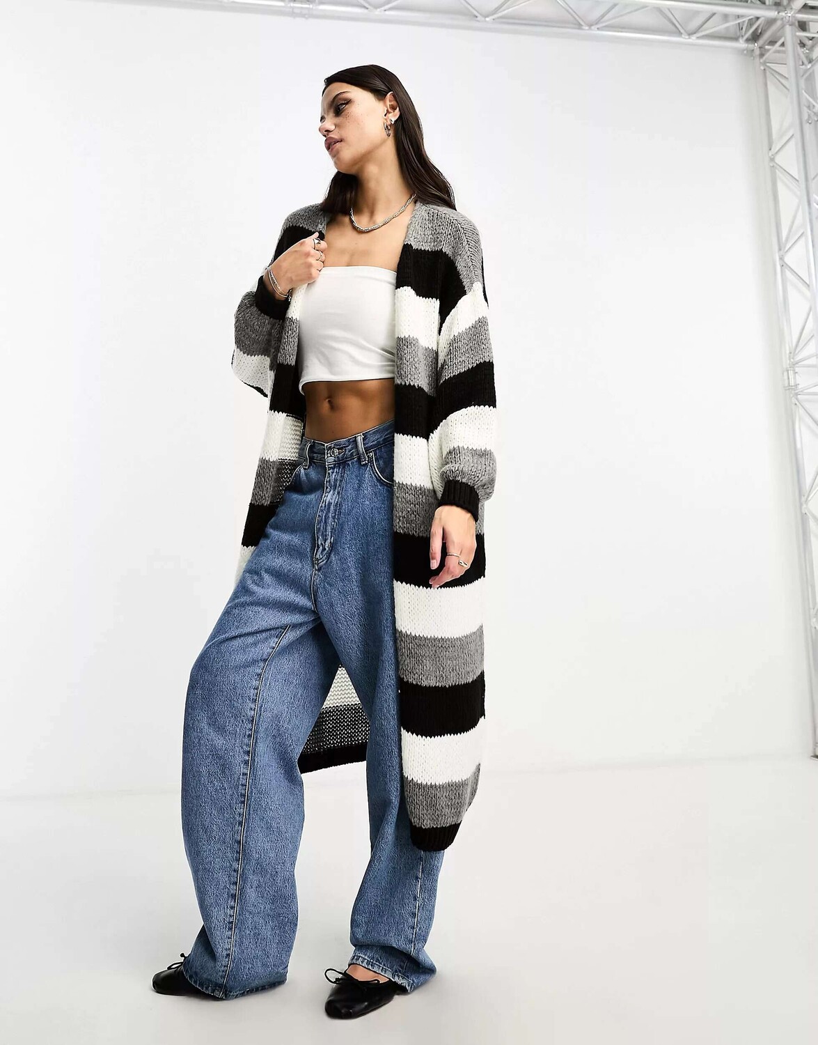 

ASOS вязаный удлиненный кардиган в однотонную полоску