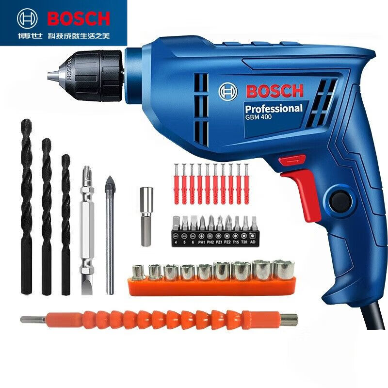 Дрель электрическая Bosch GBM400 + набор насадок, бит