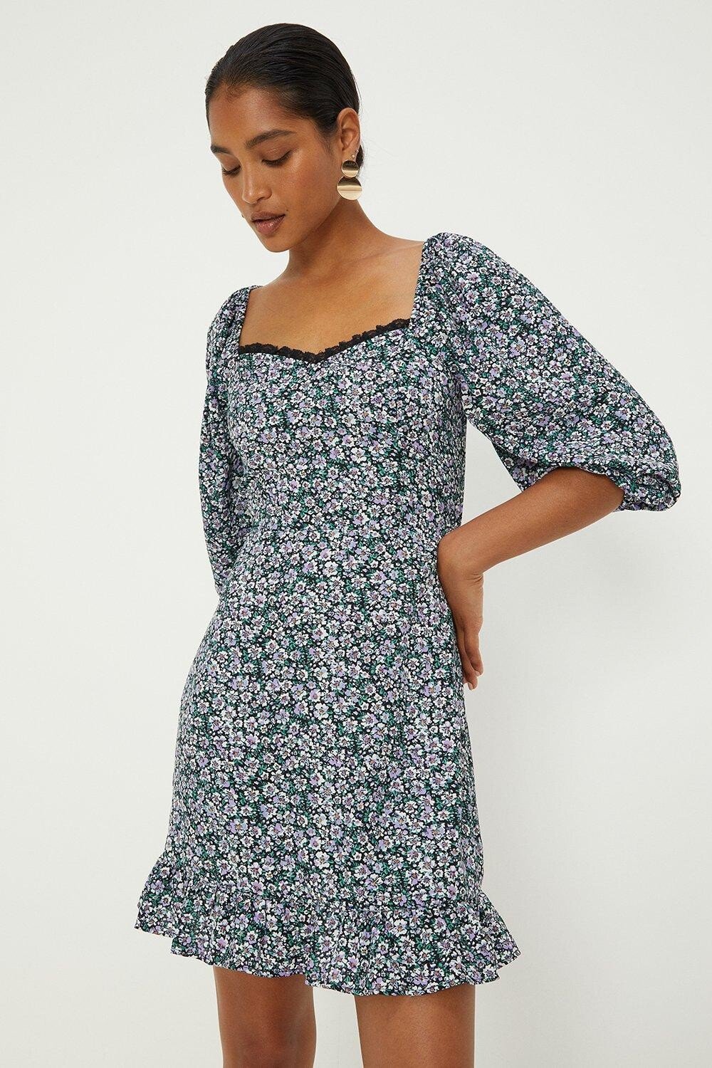 

Мини-платье Ditsy с кружевной отделкой и цветочным принтом Dorothy Perkins, мультиколор