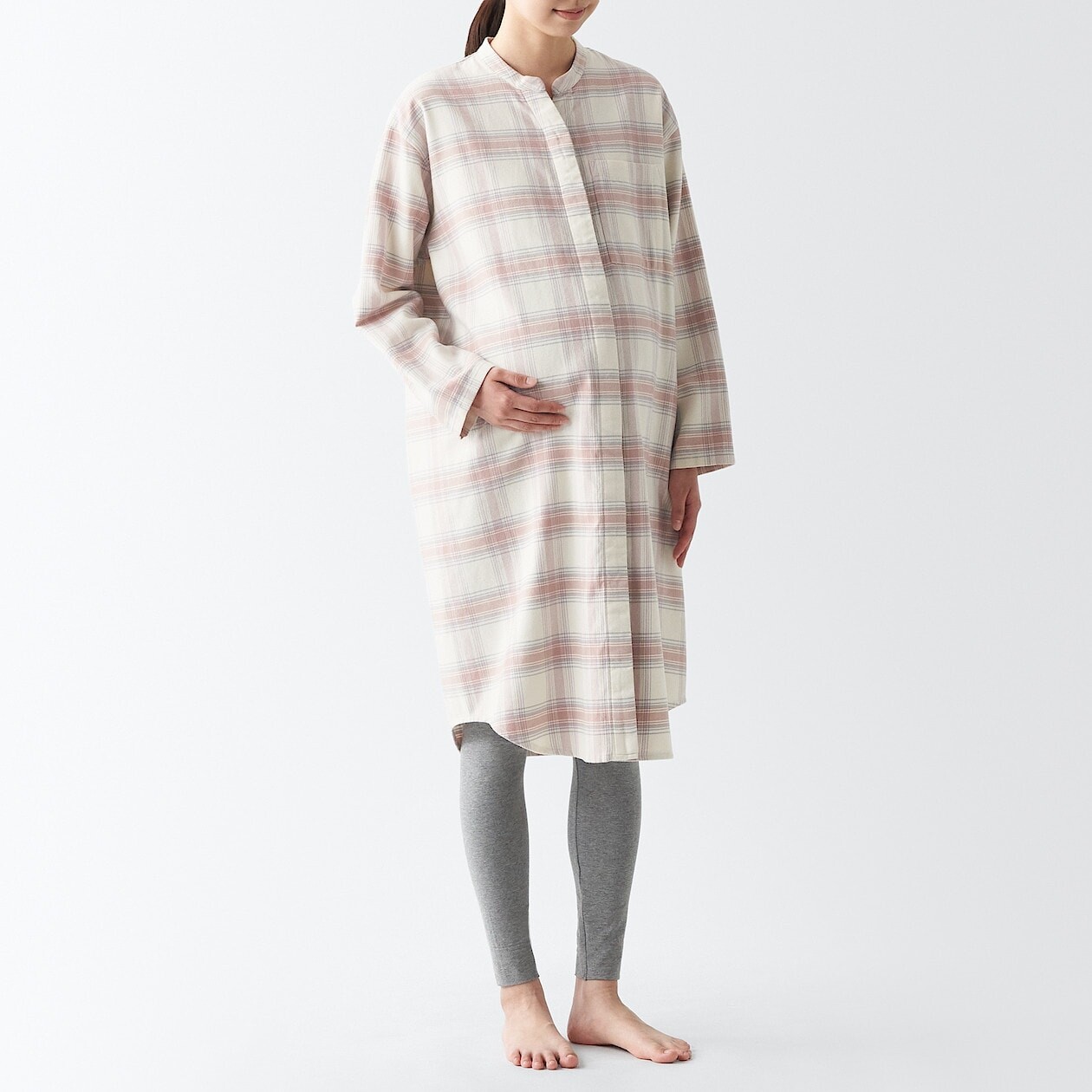 

Фланелевая пижама без боковых швов MUJI, розовая клетка