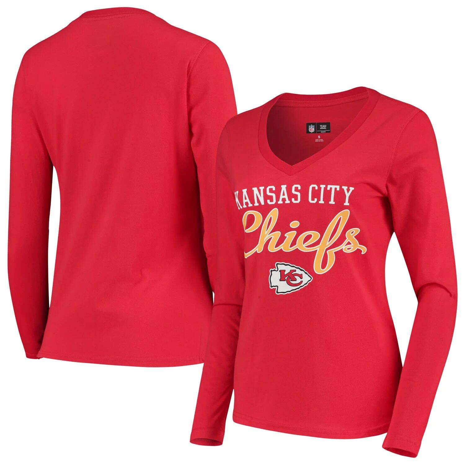

Женская красная футболка G-III 4Her by Carl Banks Kansas City Chiefs Post Season с длинными рукавами и v-образным вырезом G-III, Красный