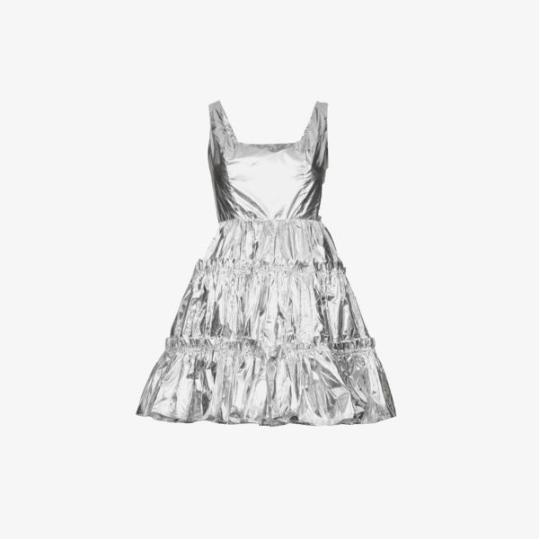 цена Платье мини из искусственной кожи с многоуровневым подолом и эффектом металлик Amy Lynn, серебряный