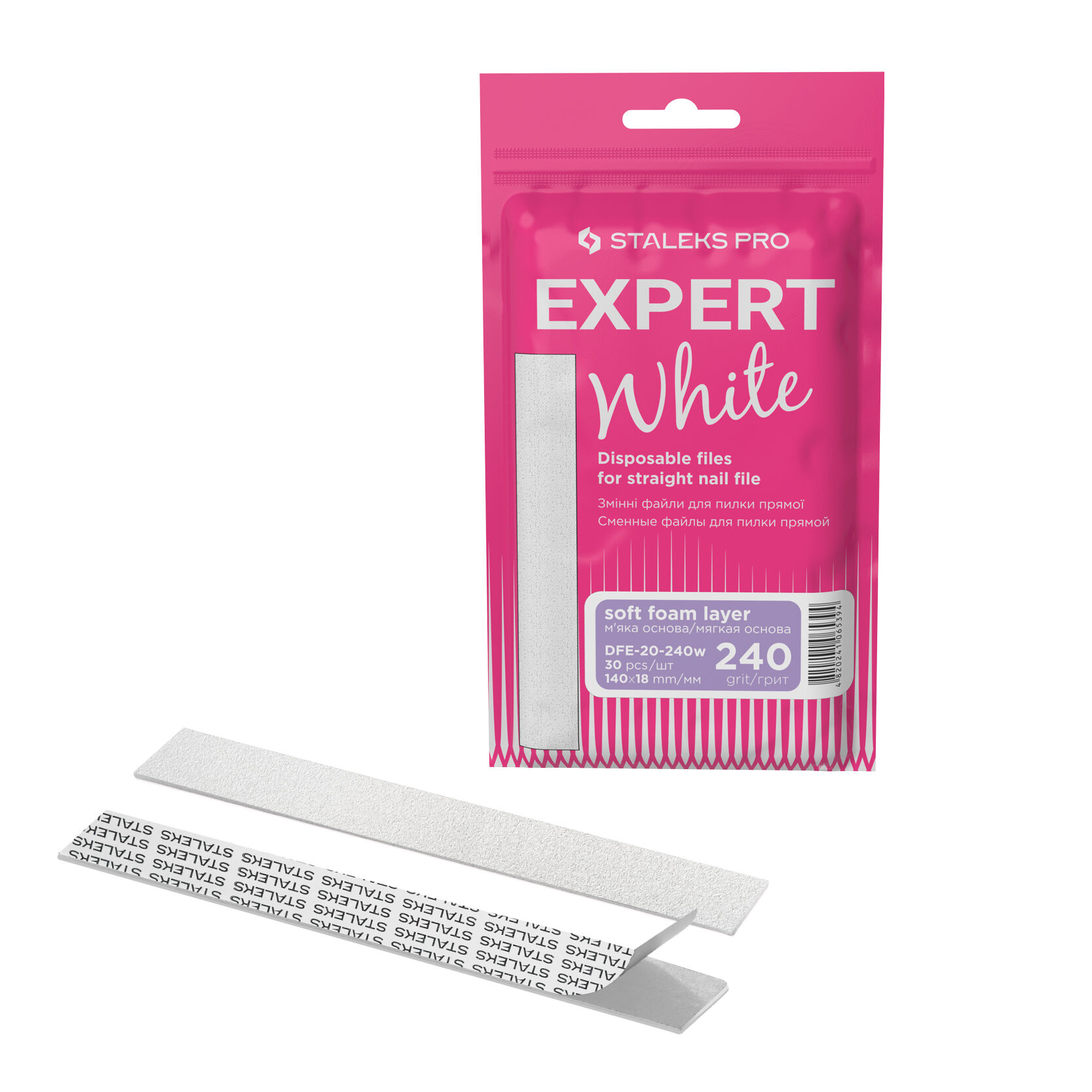 Набор белых сменных насадок для прямой пилки (на мягкой основе) Staleks Pro Expert 20 Dfe-20-240W, 30 шт/1 упаковка