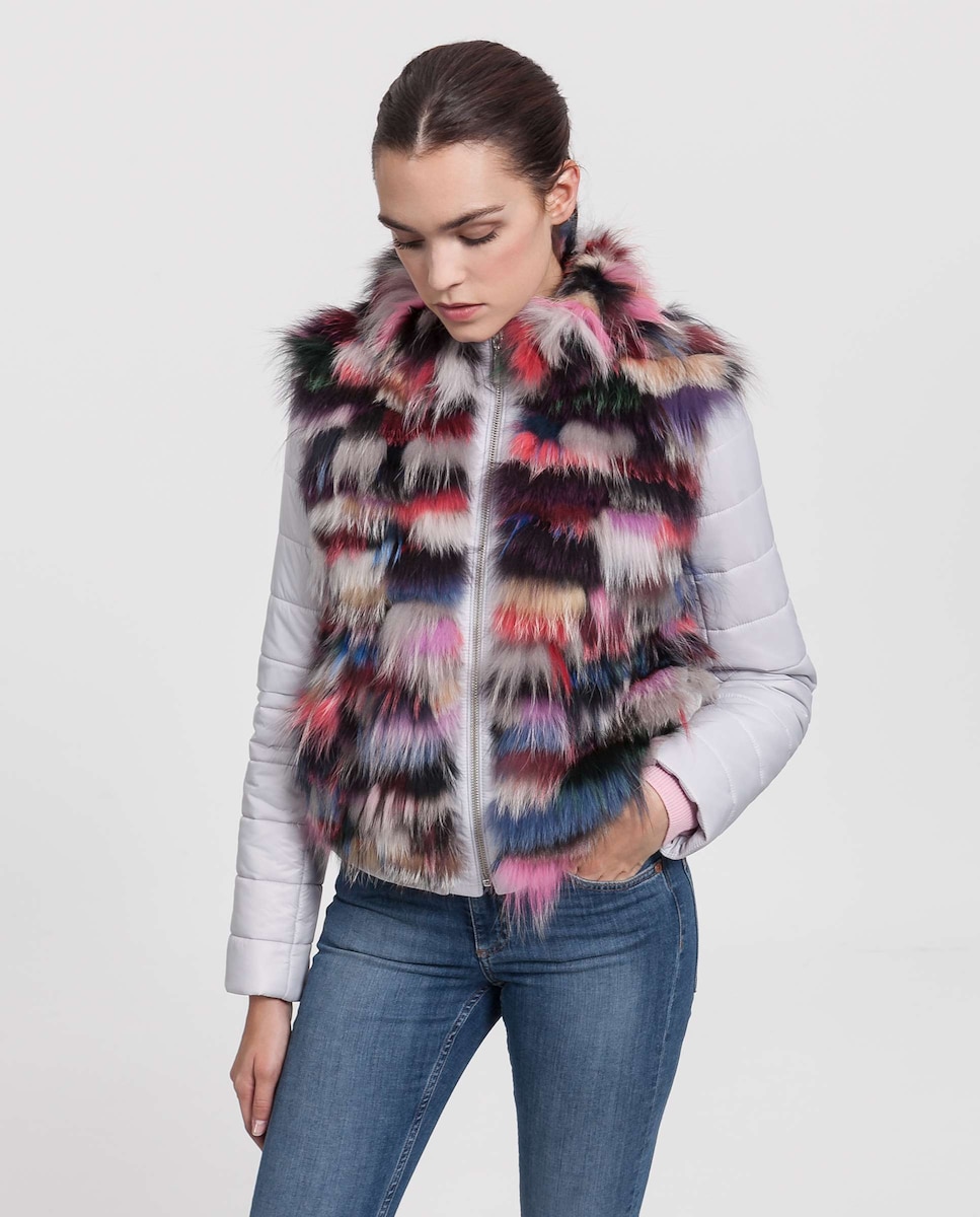 цена Комбинированная женская куртка из разноцветной лисы на молнии De la Roca, светло-серый