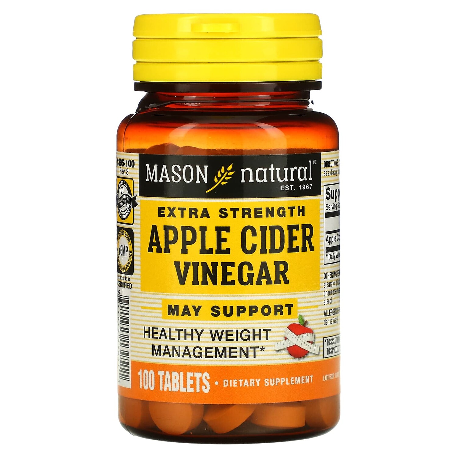 

Яблочный уксус особой крепости, 100 таблеток, Mason Natural