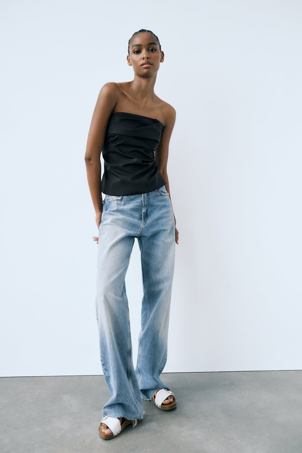 

Топ со складками ZARA, черный