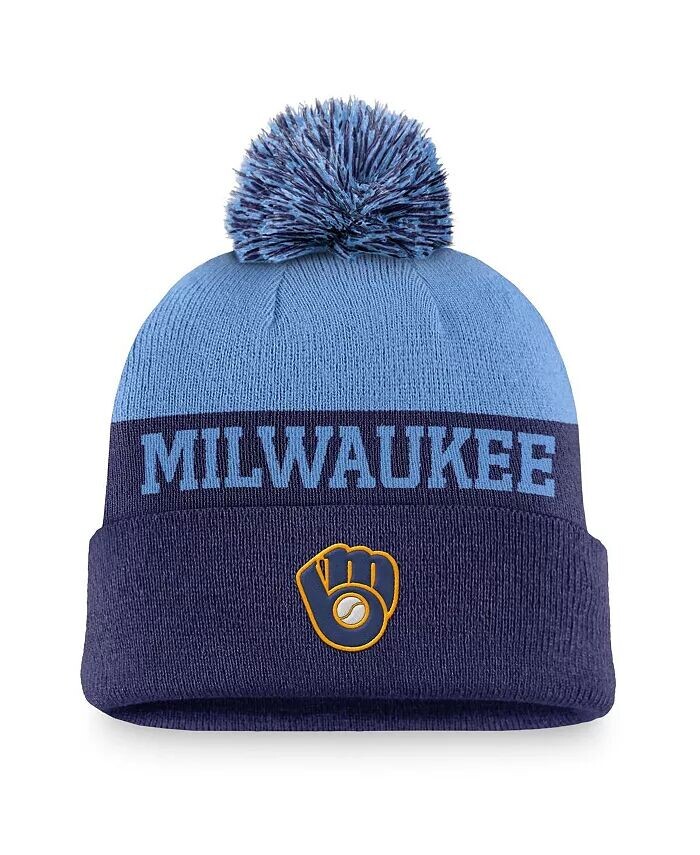 

Мужская вязаная шапка с манжетами и помпоном Royal Milwaukee Brewers Rewind Peak Nike, синий