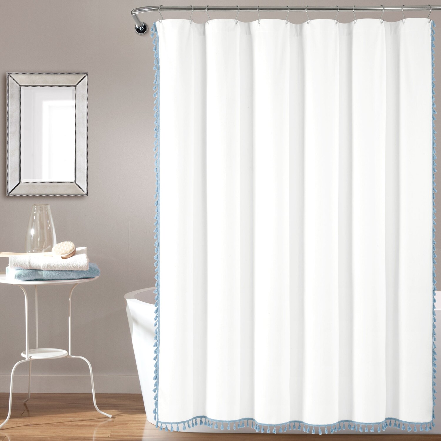 

Занавеска для душа с кисточками в стиле бохо Melora Lush Decor, цвет Blue