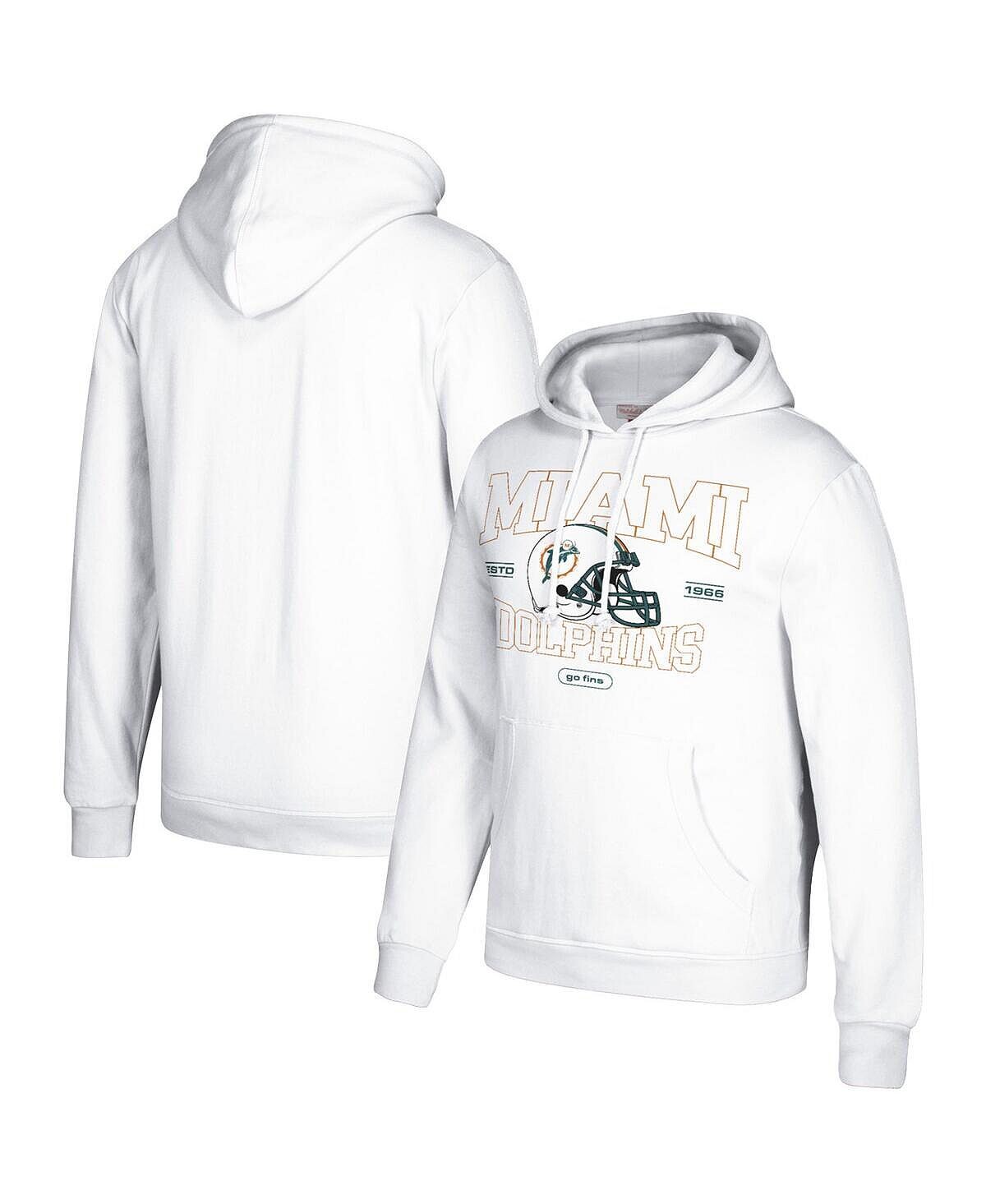 

Мужской белый пуловер с капюшоном Miami Dolphins Classic Helmet Mitchell & Ness