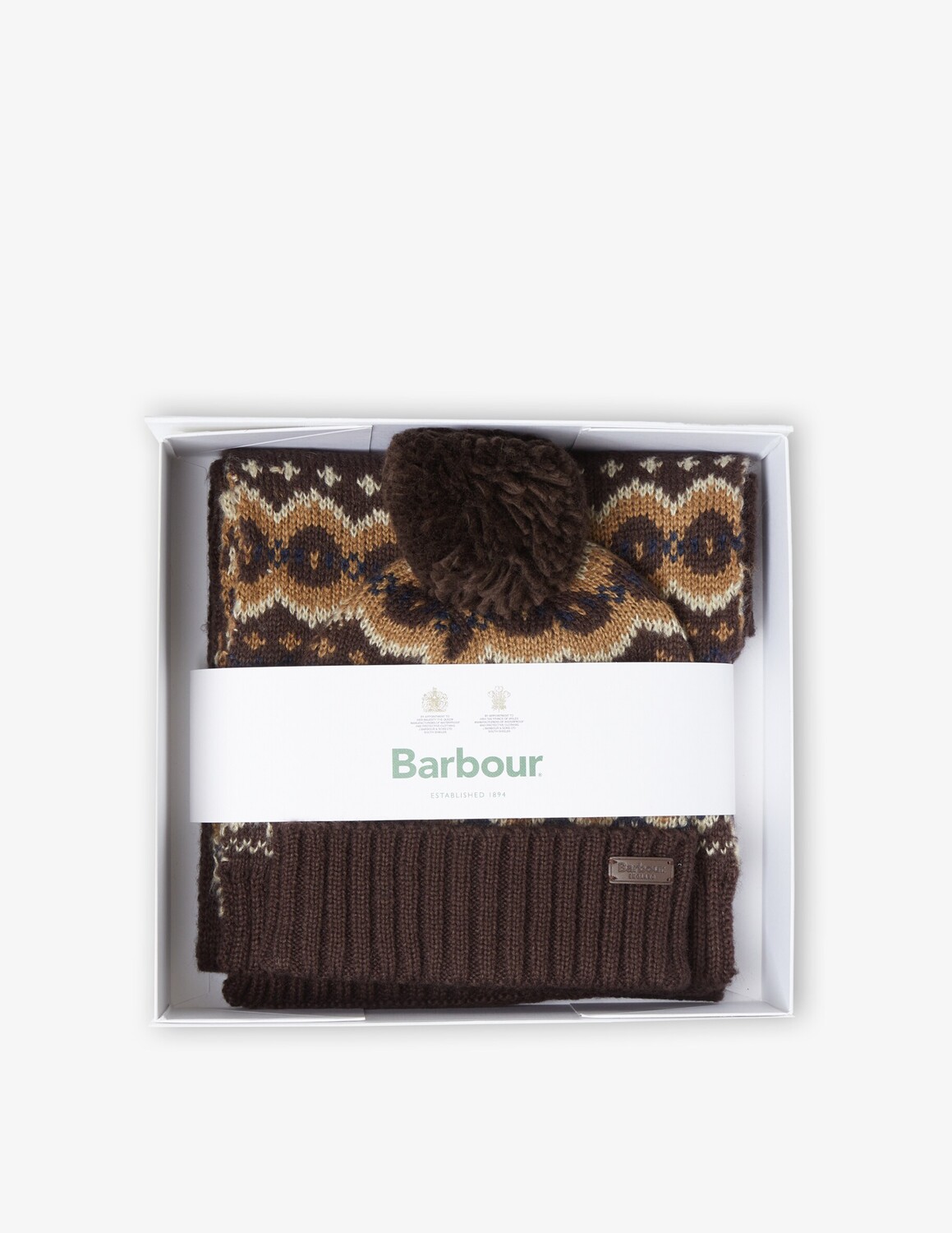 

Шарф с помпоном и шапка в подарочной упаковке Barbour, коричневый