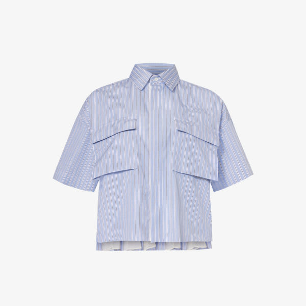 Укороченная рубашка со складками из хлопкового поплина Sacai, цвет l/blue stripe хоста blue mammoth l