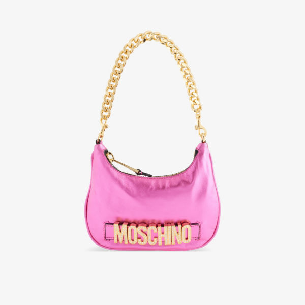 

Кожаная сумка на плечо с логотипом и цепочкой на ремешке Moschino, фиолетовый