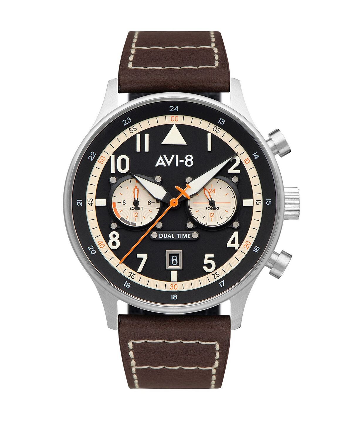

Мужские часы Hawker Hurricane Carey Dual Time Manston коричневые с ремешком из натуральной кожи, 43 мм AVI-8