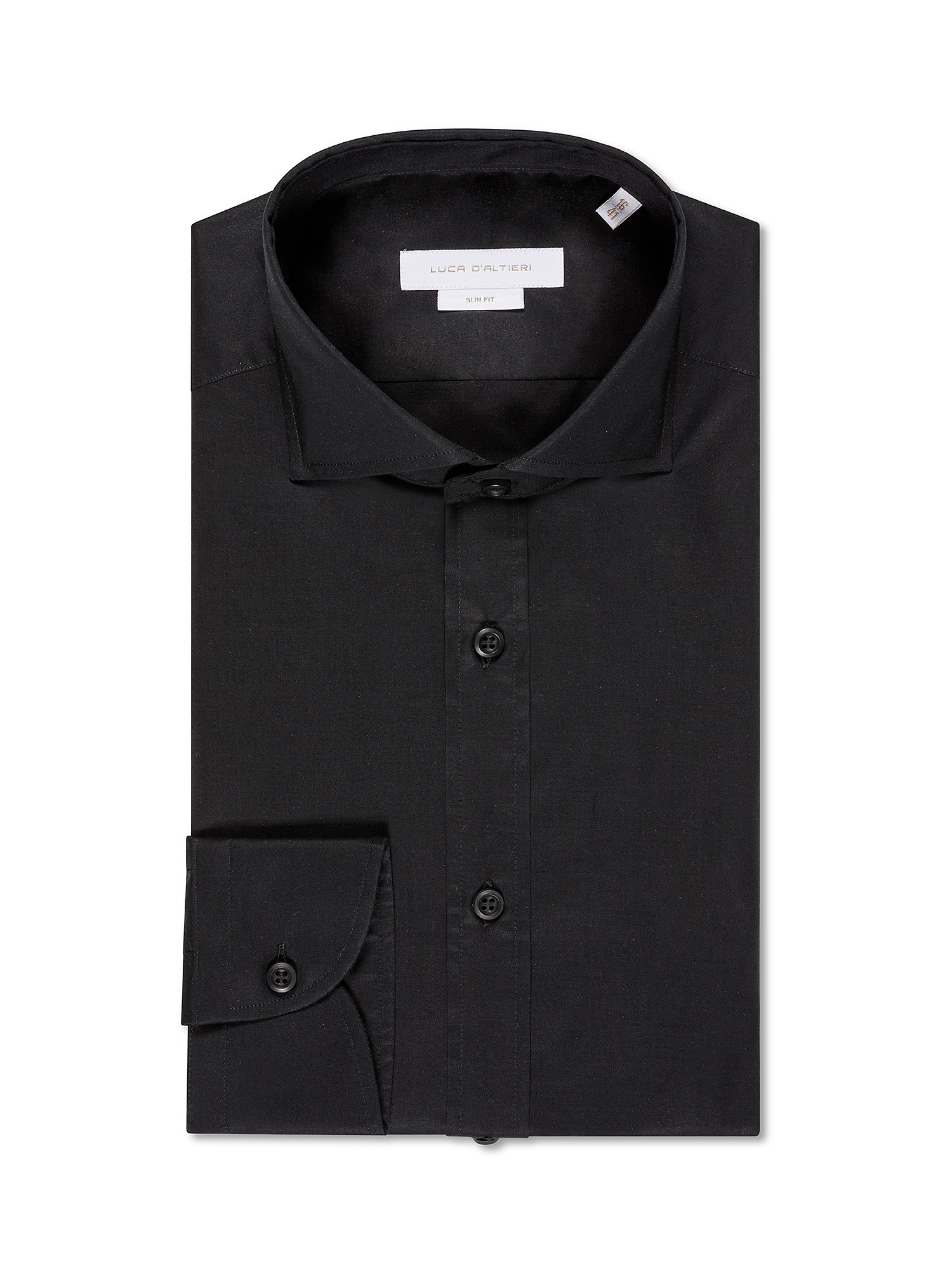 Рубашка узкого кроя из эластичного хлопка Luca D'Altieri, черный рубашка однотонная с длинными рукавами и костюмным воротником
