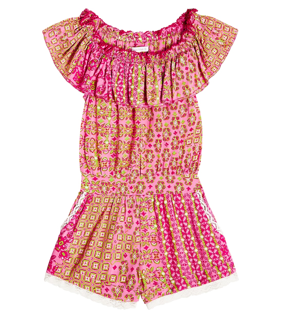 Комбинезон bella с открытыми плечами и цветочным принтом Poupette St Barth Kids, розовый цена и фото