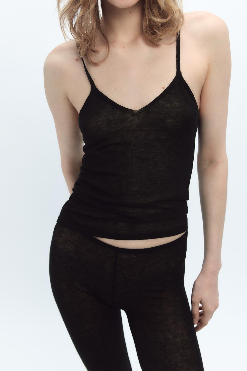 

Шерстяной топ с ремешками ZARA, черный