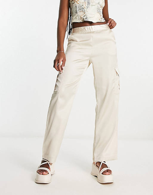 Кремовые атласные брюки карго прямого кроя JDY белые атласные брюки карго прямого кроя jdy