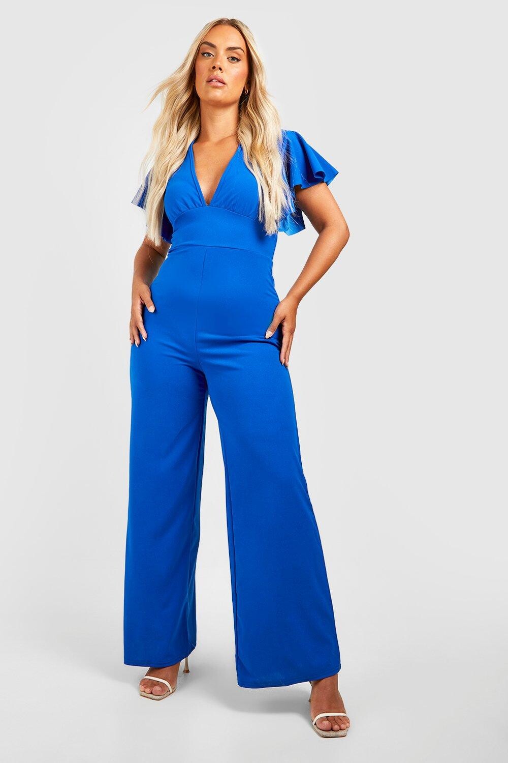 

Комбинезон с широким ноги и руфлами Boohoo, кобальтовый