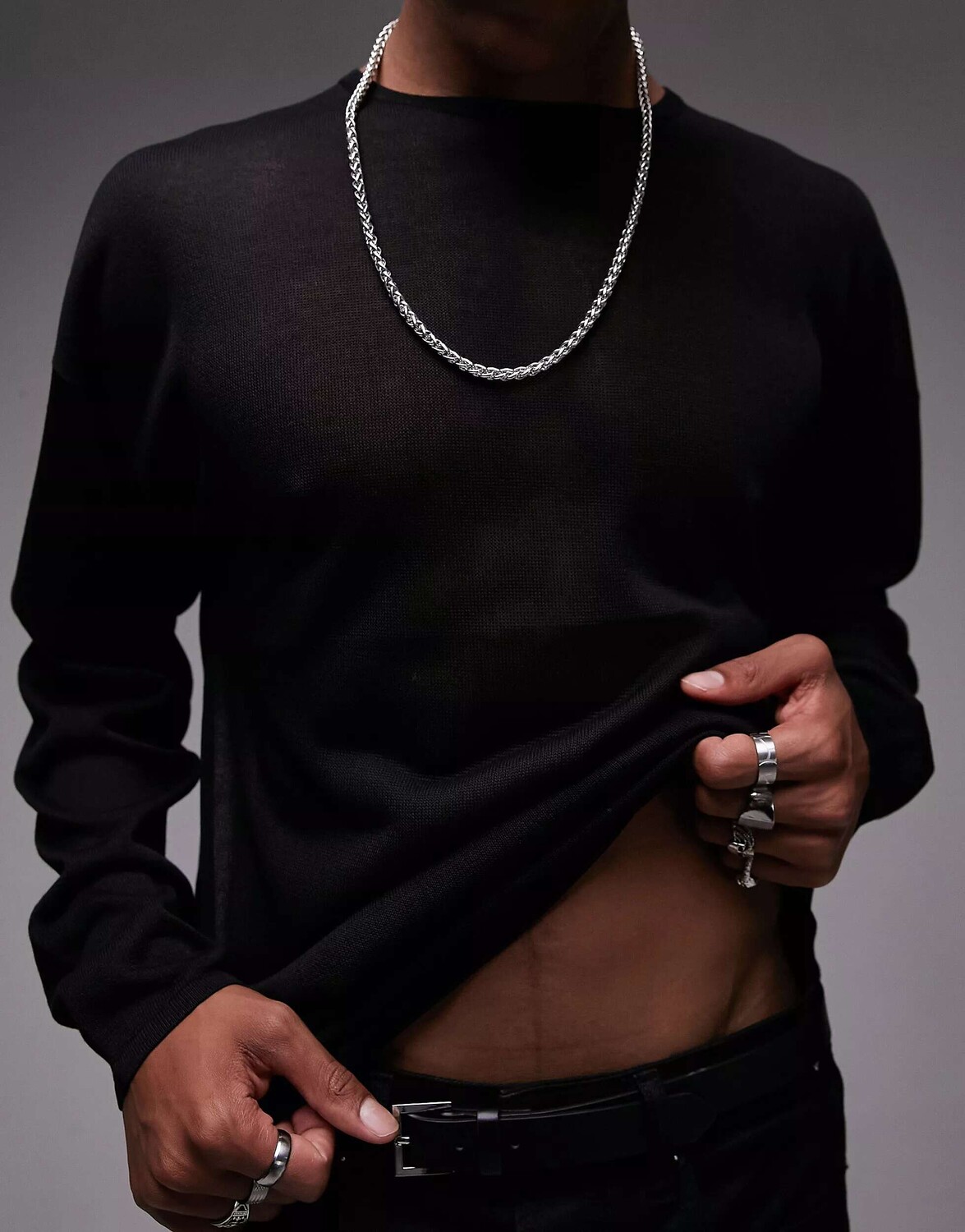 

Черный прозрачный джемпер для вечеринок Topman