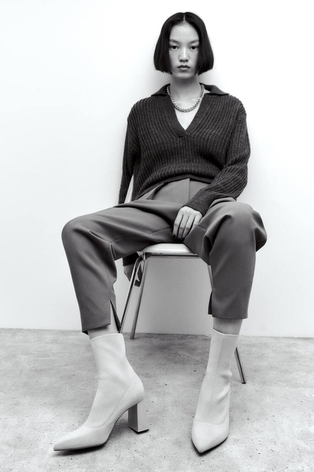

Ботинки из ткани на высоком каблуке ZARA, экру
