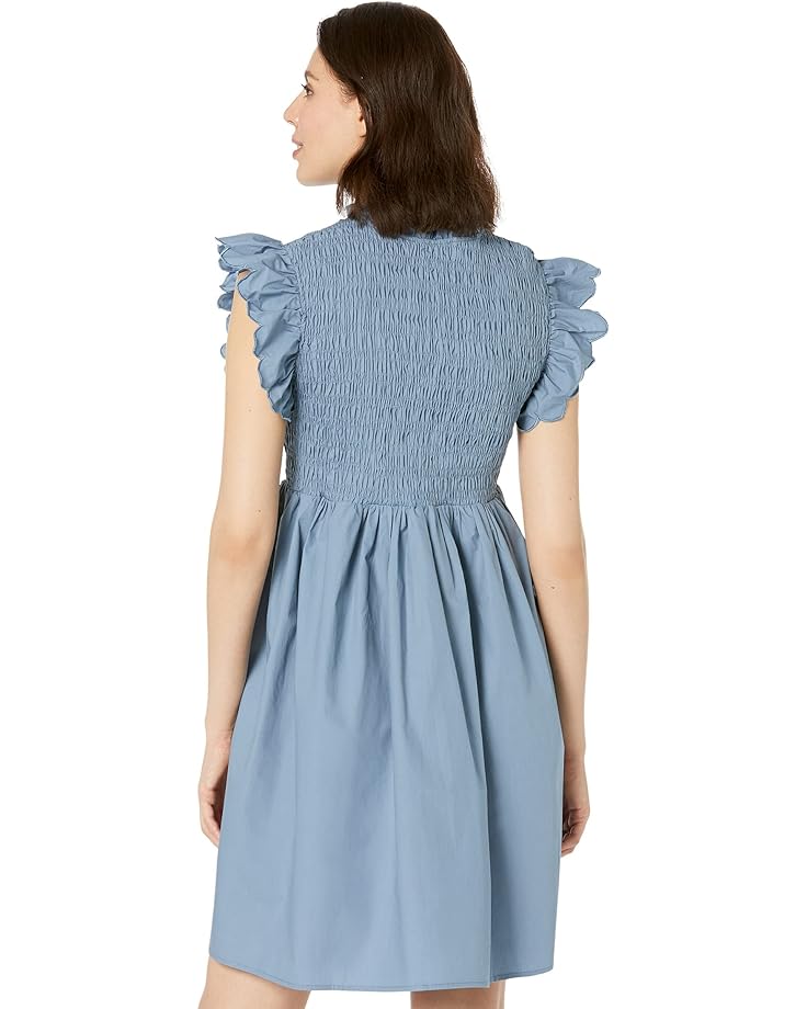 Платье MOON RIVER Scallop Sleeve Smocked Yoke Tie Neck Mini Dress, цвет Dusty Blue