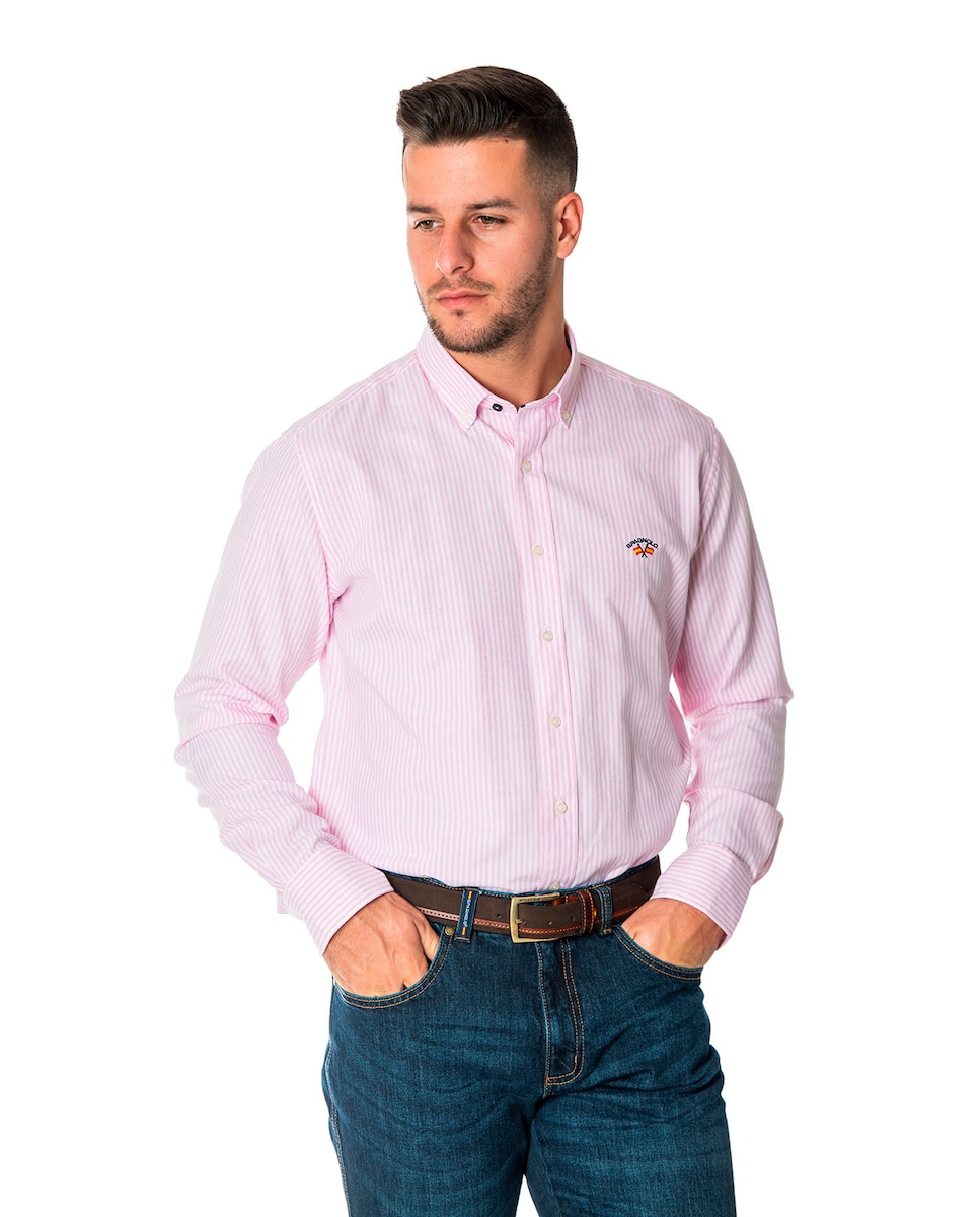 Мужская оксфордская рубашка в обычную полоску розового цвета Bandera Collection Spagnolo, розовый рубашка из легкой полосатой ткани с вышитым логотипом s синий