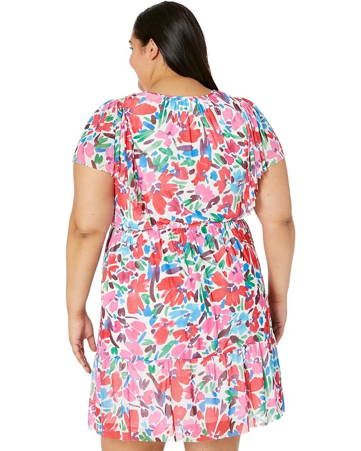 Платье Donna Morgan Plus Size Mini Dress with Flutter Sleeve, цвет Soft White/Hot Pink