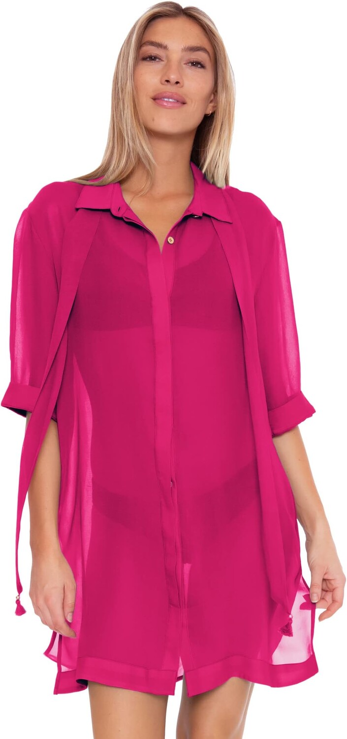 

Накидка Sicily Scarf Collar Button-Up Trina Turk, розовый